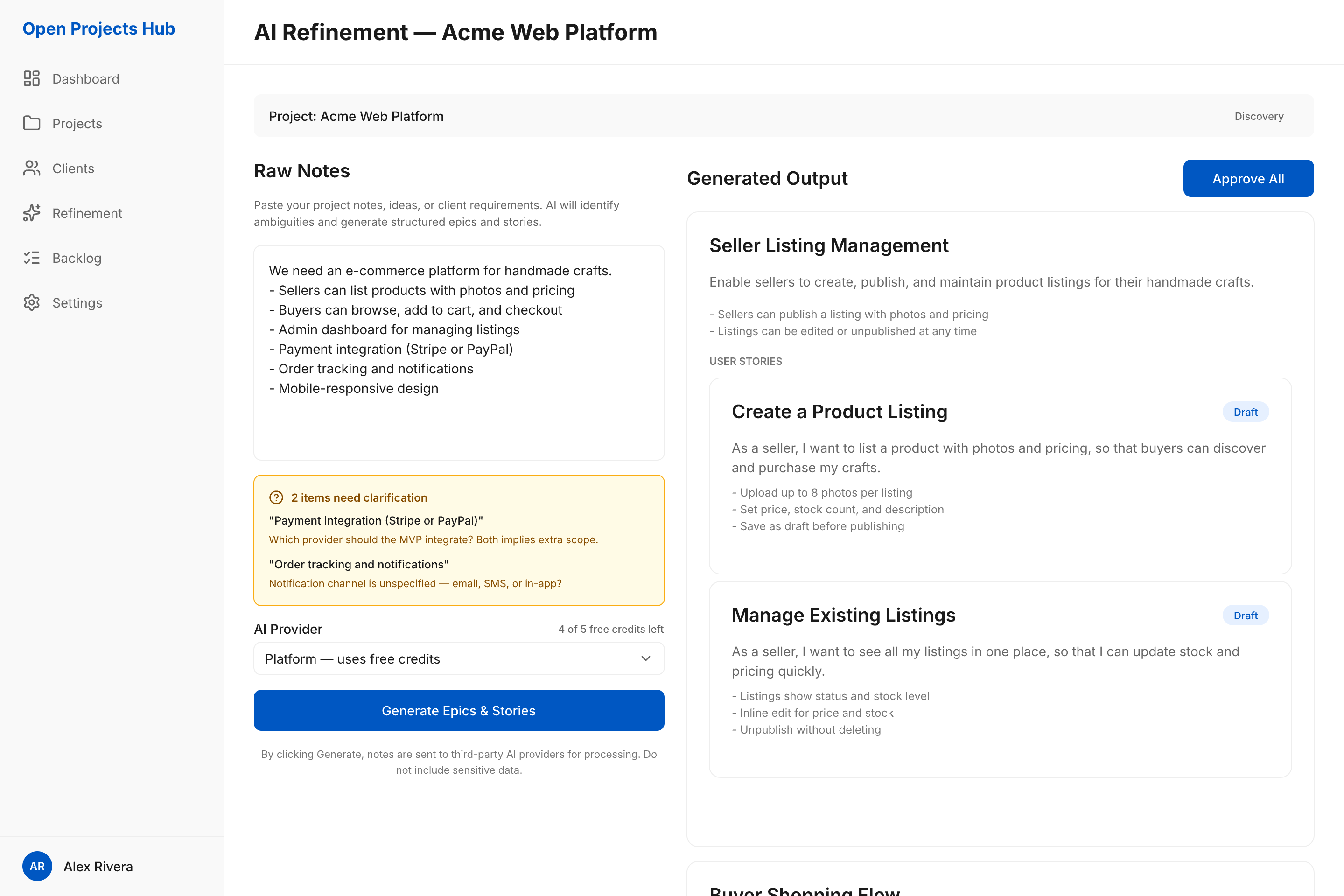 AI Refinement Workspace